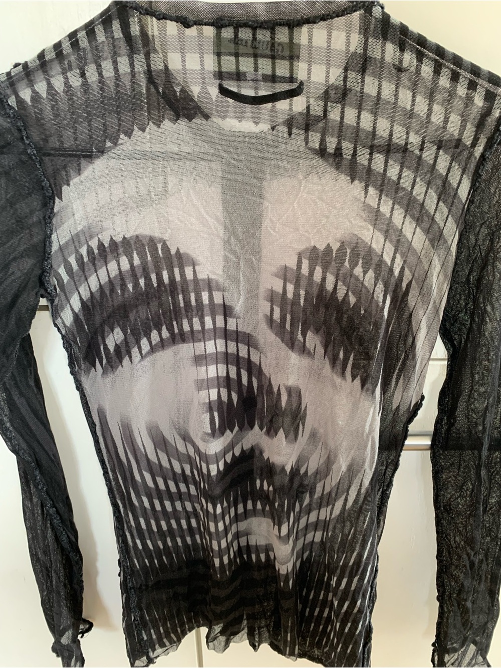 Jean Paul Gaultier Vintage AW 2001 Greta Garbo Print Sheer Mesh Snap button top - Picture 7 of 8